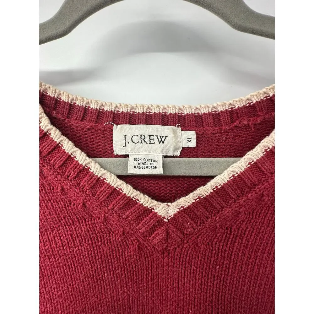 J. Crew Men's Red & White V-Neck Cotton Sweater Vest Size XL‎ Preppy Pullover